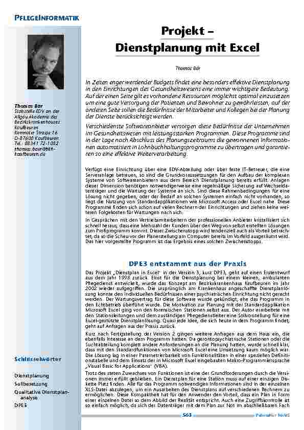 [doc_200527] Projekt – Dienstplanung mit Excel