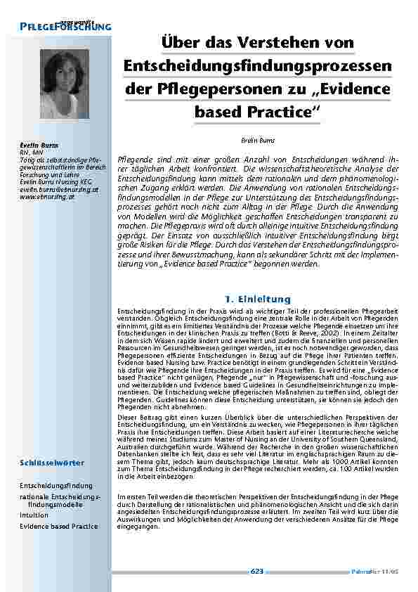 [doc_200521] Über das Verstehen von Entscheidungsfindungsprozessender Pflegepersonen zu „Evidencebased Practice“