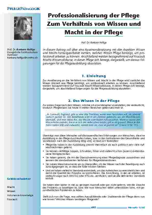 [doc_200510] Professionalisierung der Pflege -Zum Verhältnis von Wissen undMacht in der Pflege