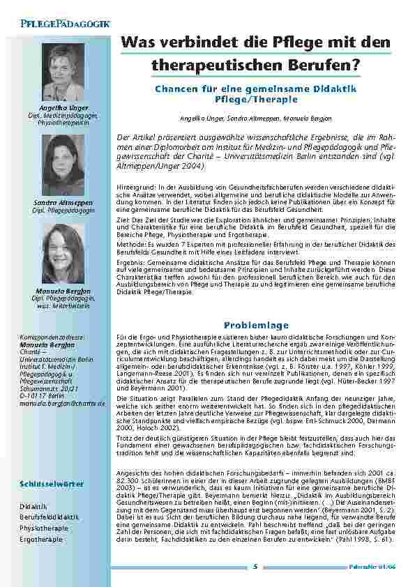 [doc_200508] Was verbindet die Pflege mit dentherapeutischen Berufen?