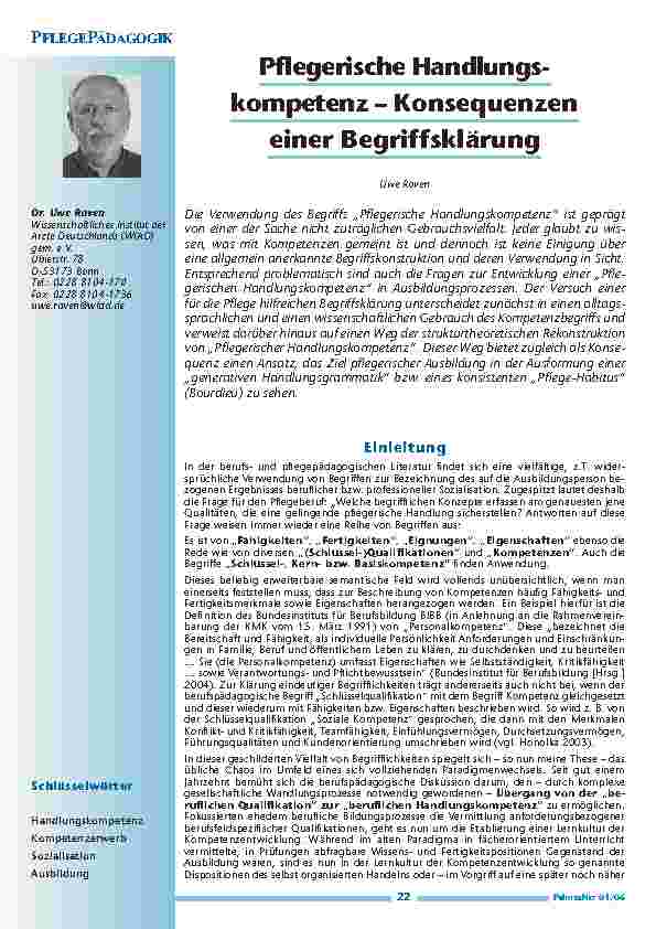 [doc_200507] Pflegerische Handlungs-kompetenz – Konsequenzen einer Begriffsklärung