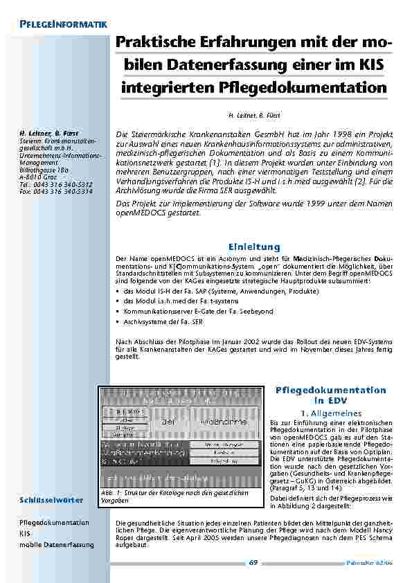[doc_200503] Praktische Erfahrungen mit der mobilen Datenerfassung einer im KIS integrierten Pflegedokumentation
