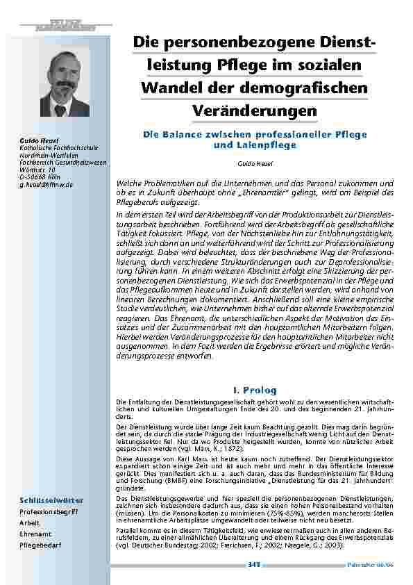 [doc_200467] Die personenbezogene Dienstleistung Pflege im sozialen Wandel der demografischen Veränderungen