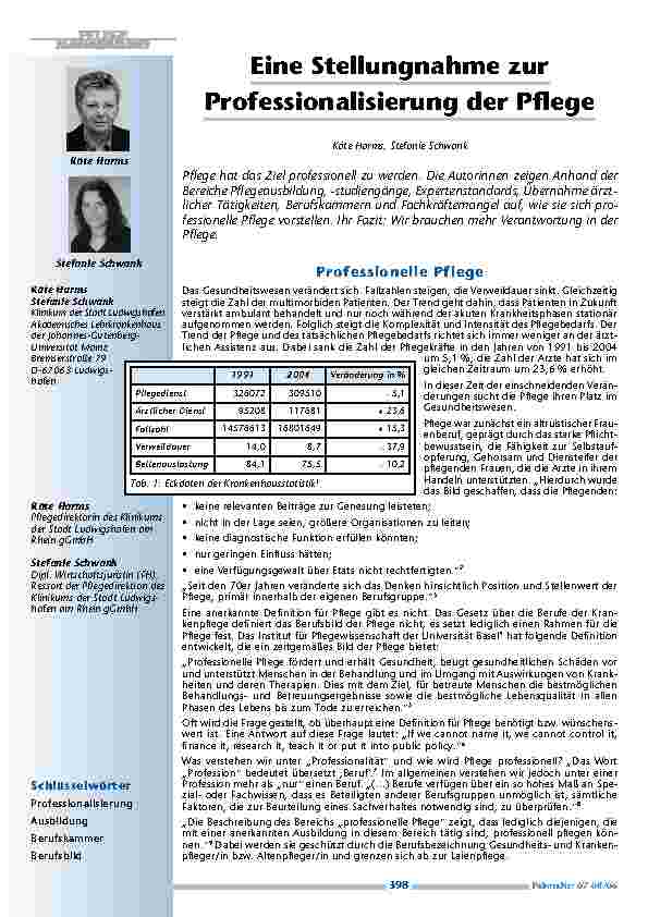 [doc_200460] Eine Stellungnahme zur Professionalisierung der Pflege
