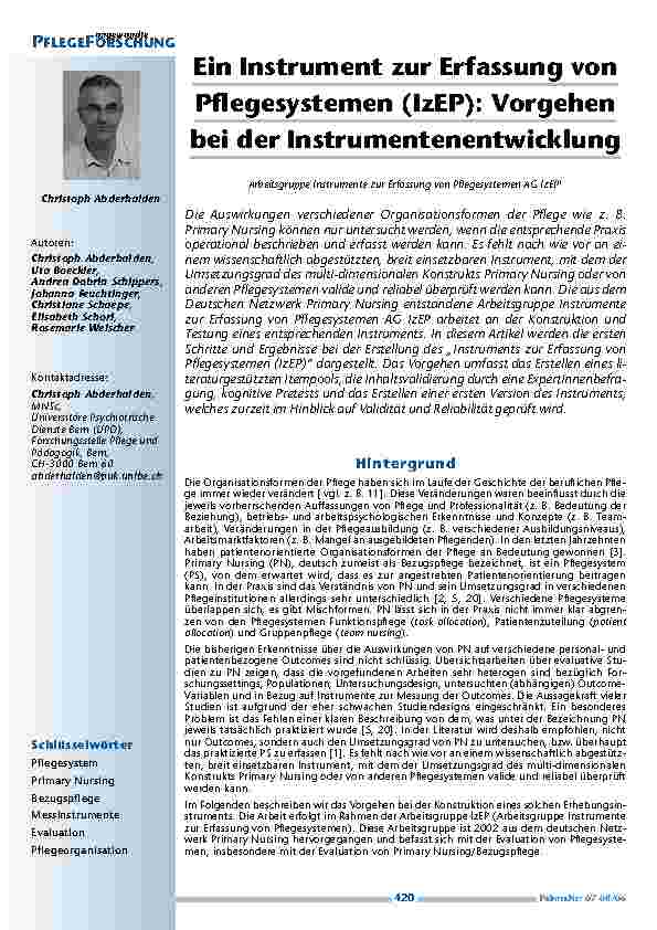 [doc_200459] Ein Instrument zur Erfassung vonPflegesystemen (IzEP): Vorgehenbei der Instrumentenentwicklung