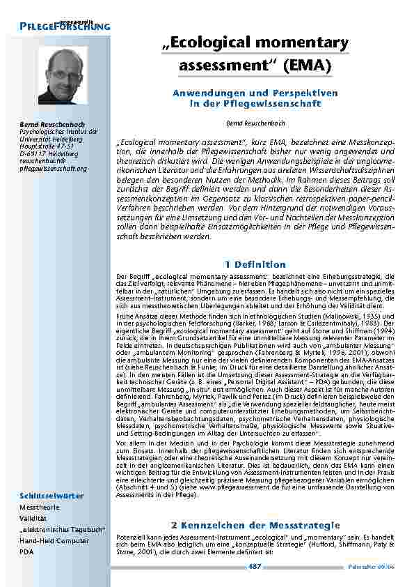 [doc_200451] „Ecological momentary assessment“ (EMA). Anwendungen und Perspektivenin der Pflegewissenschaft
