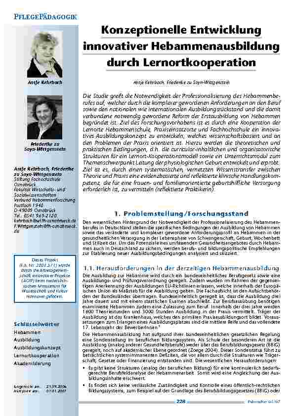 [doc_200401] Konzeptionelle Entwicklunginnovativer Hebammenausbildungdurch Lernortkooperation