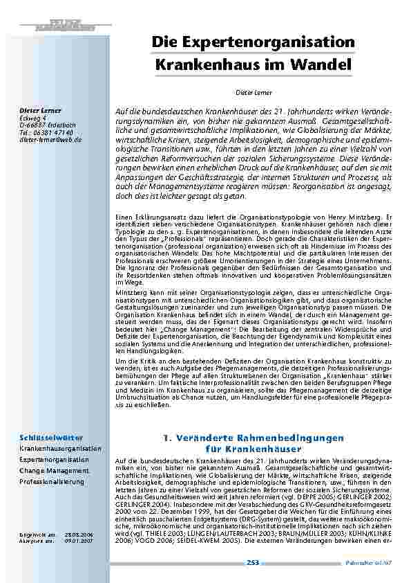 [doc_200397] Die ExpertenorganisationKrankenhaus im Wandel