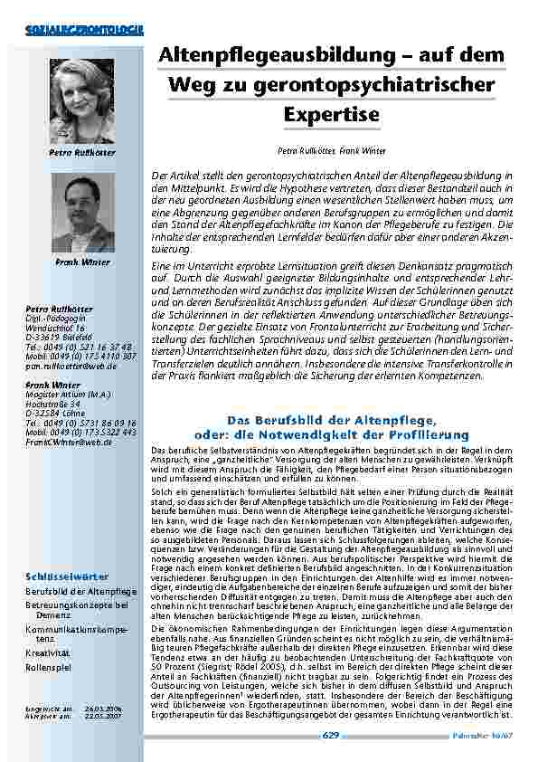 [doc_200355] Altenpflegeausbildung – auf demWeg zu gerontopsychiatrischerExpertise