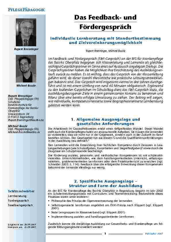 [doc_200330] Das Feedbackund Fördergespräch - individuelle Lernberatung mit Standortbestimmung und Zielvereinbarungsmöglichkeit