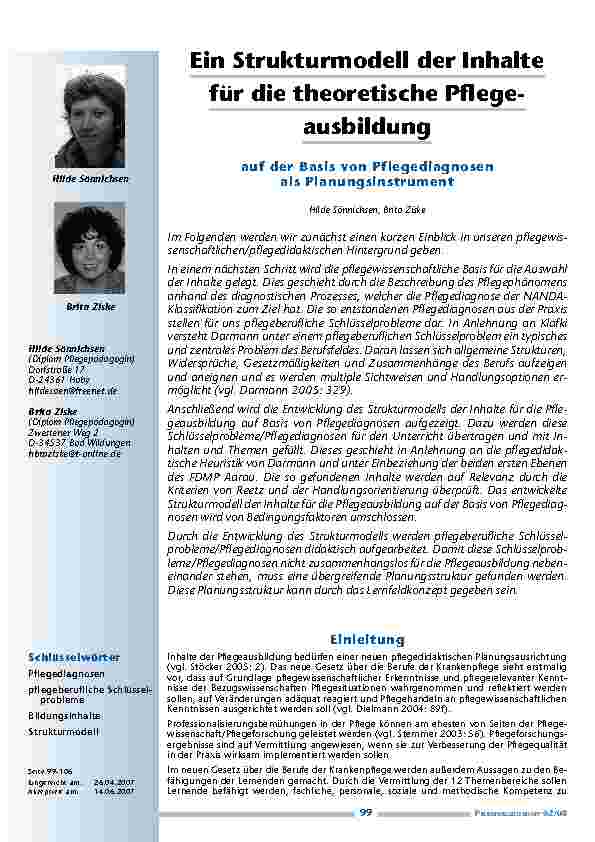 [doc_200320] Ein Strukturmodell der Inhaltefür die theoretische Pflegeausbildungauf der Basis von Pflegediagnosenals Planungsinstrument