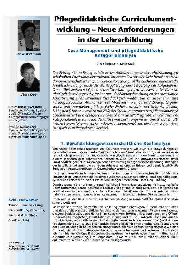 [doc_200271] Pflegedidaktische Curriculumentwicklung – Neue Anforderungen in der Lehrerbildung