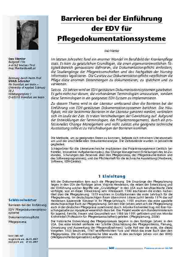 [doc_200253] Barrieren bei der Einführung der EDV für Pflegedokumentationssysteme