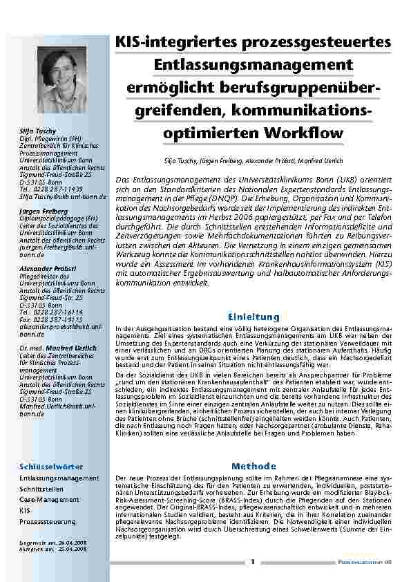 [doc_200233] KIS-integriertes prozessgesteuertes Entlassungsmanagement ermöglicht berufsgruppenübergreifenden, kommunikationsoptimierten Workflow