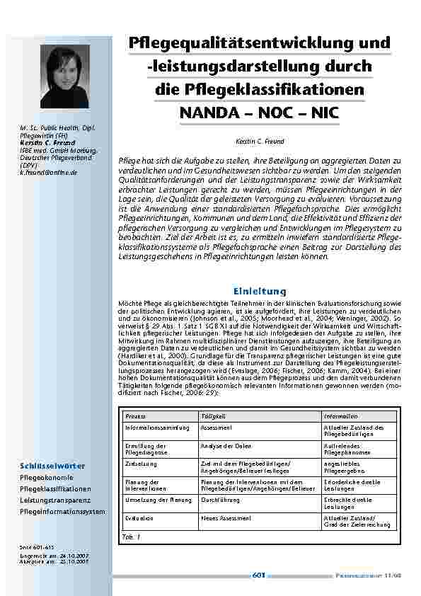 [doc_200201] Pflegequalitätsentwicklung und -leistungsdarstellung durch die Pflegeklassifikationen NANDA – NOC – NIC