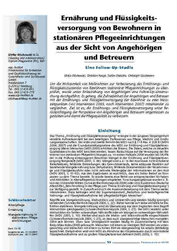 [doc_200181] Ernährung und Flüssigkeitsversorgung von Bewohnern in stationären Pflegeeinrichtungen aus der Sicht von Angehörigen und Betreuern – Eine Follow-Up-Studie