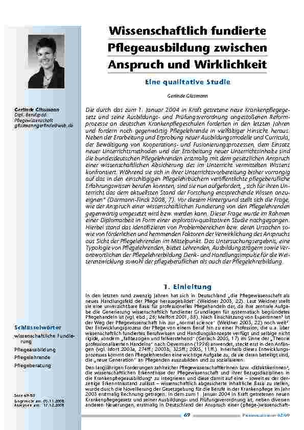 [doc_200175] Wissenschaftlich fundierte Pflegeausbildung zwischen Anspruch und Wirklichkeit – Eine qualitative Studie
