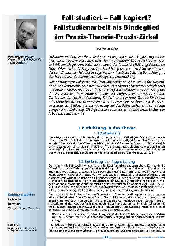 [doc_200174] Fall studiert – Fall kapiert? Fallstudienarbeit als Bindeglied im Praxis-Theorie-Praxis-Zirkel