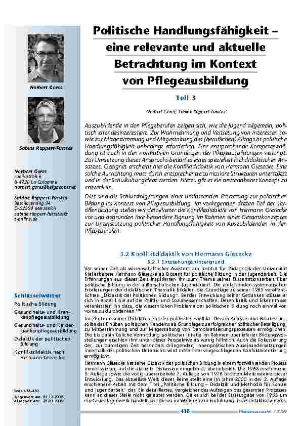 [doc_200137] Politische Handlungsfähigkeit – eine relevante und aktuelle Betrachtung im Kontext von Pflegeausbildung. Teil 3