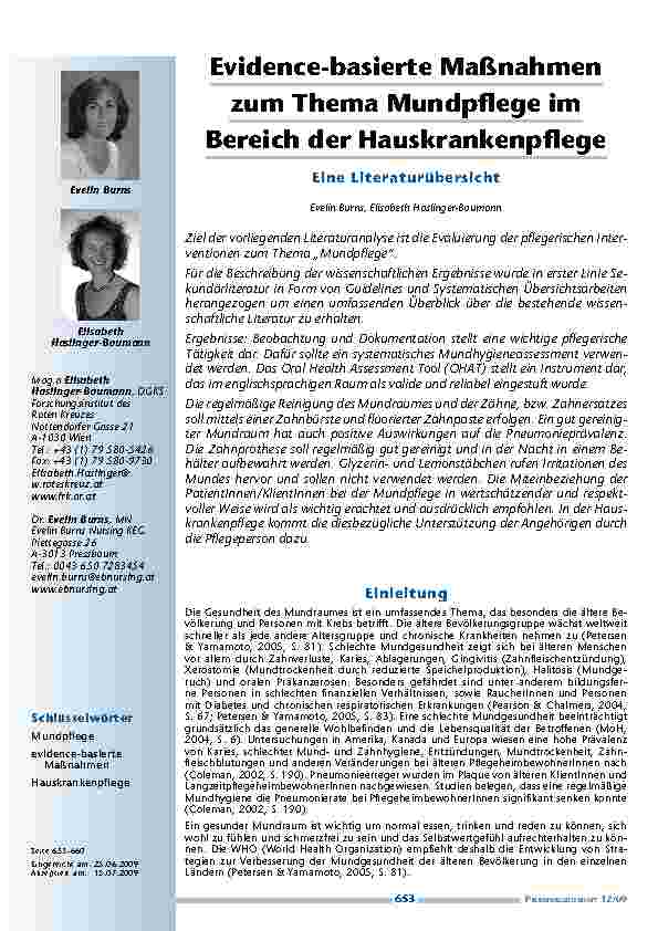 [doc_200113] Evidence-basierte Maßnahmen zum Thema Mundpflege im Bereich der Hauskrankenpflege – Eine Literaturübersicht