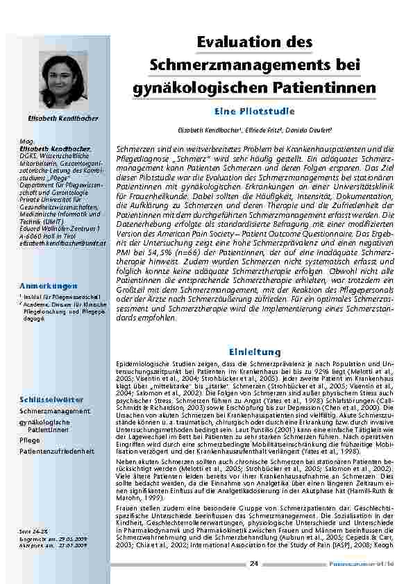 [doc_200103] Evaluation des Schmerzmanagements bei gynäkologischen Patientinnen – Eine Pilotstudie