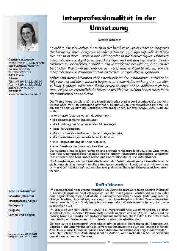 [doc_200084] Interprofessionalit und auml;t in der Umsetzung