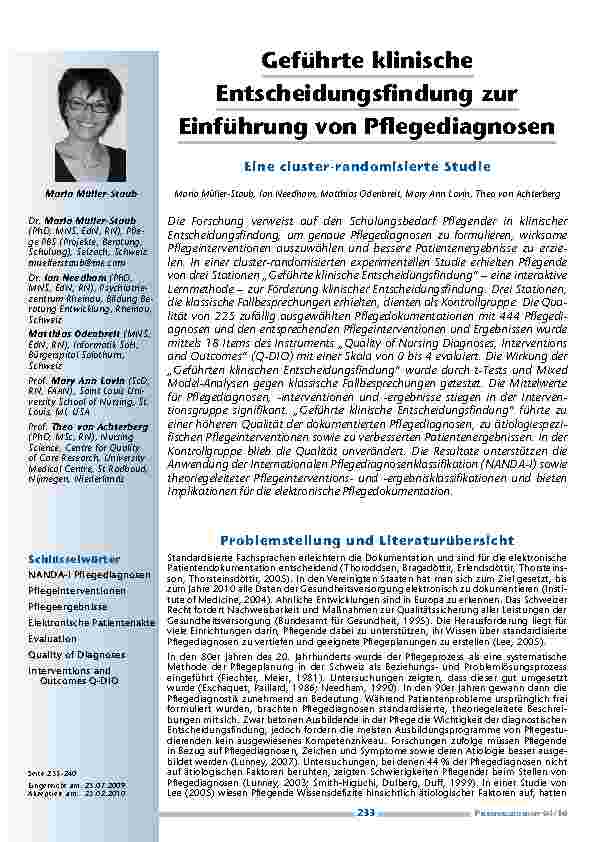 [doc_200071] Geführte klinische Entscheidungsfindung zur Einführung von Pflegediagnosen – Eine cluster-randomisierte Studie