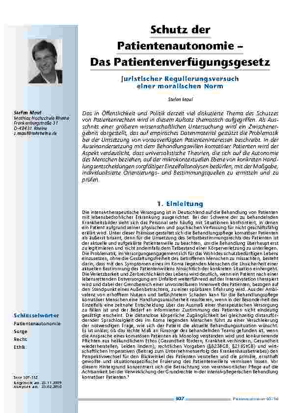 [doc_200061] Schutz der Patientenautonomie. Das Patientenverfügungsgesetz – juristischer Regulierungsversuch einer moralischen Norm