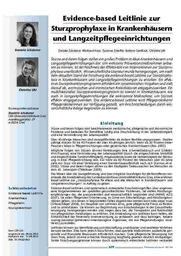 [doc_200035] Evidence-based Leitlinie zur Sturzprophylaxe in Krankenhäusern und Langzeitpflegeeinrichtungen