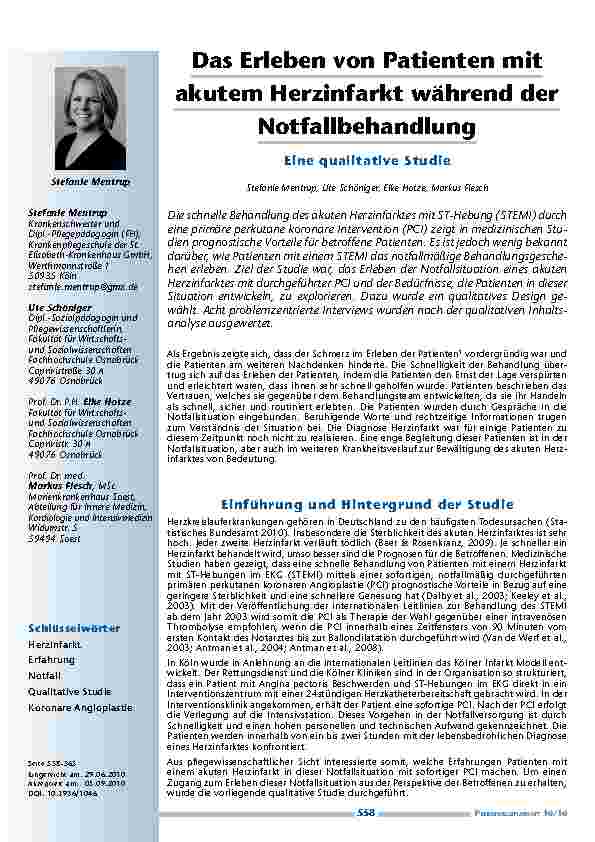 [doc_200029] Das Erleben von Patienten mit akutem Herzinfarkt während der Notfallbehandlung – Eine qualitative Studie