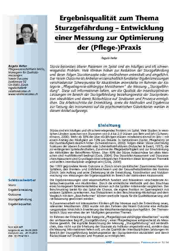[doc_200019] Ergebnisqualität zum Thema Sturzgefährdung – Entwicklung einer Messung zur Optimierung der (Pflege-)Praxis