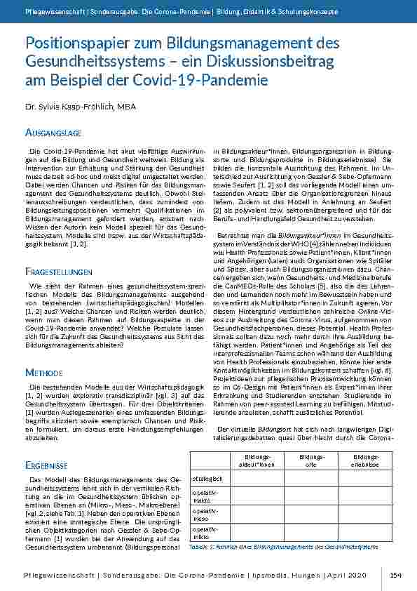 [doc_196819] Positionspapier zum Bildungsmanagement des Gesundheitssystems – ein Diskussionsbeitrag am Beispiel der Covid-19-Pandemie