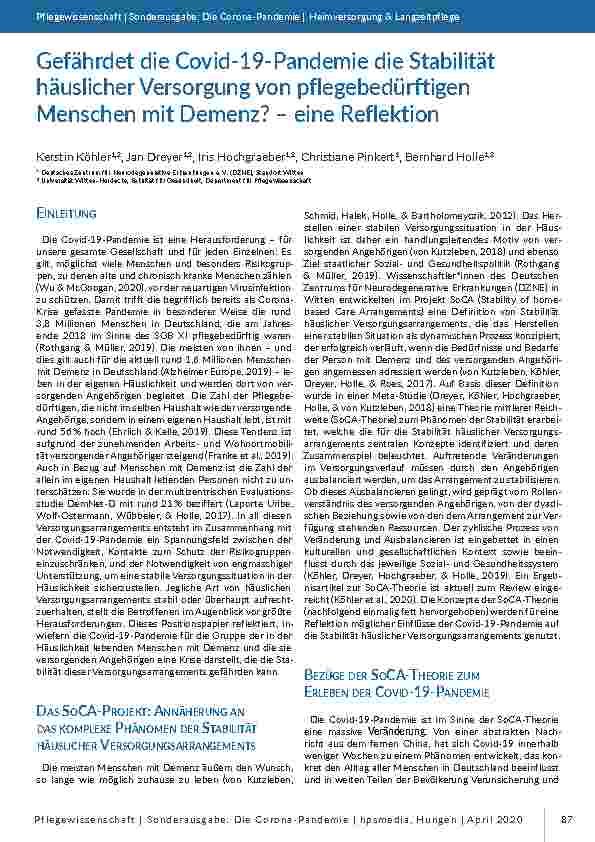 [doc_196800] Gefährdet die Covid-19-Pandemie die Stabilität häuslicher Versorgung von pflegebedürftigen Menschen mit Demenz? – eine Reflexion
