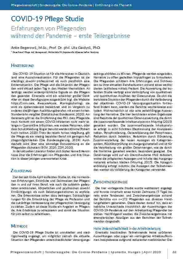 [doc_196782] COVID-19 Pflegestudie: Erfahrungen von Pflegenden während der Pandemie – erste Teilergebnisse