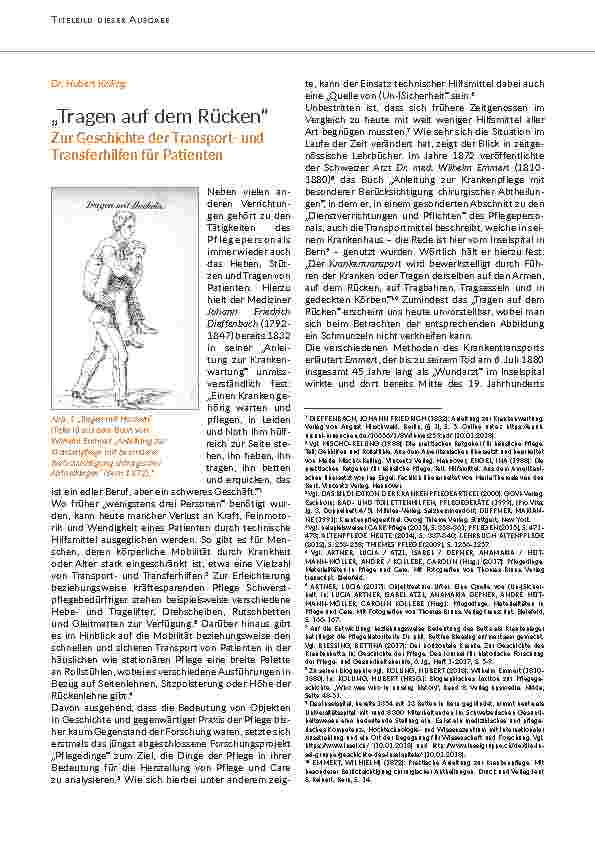 [doc_203125] Tragen auf dem Rücken. Zur Geschichte der Transportund Transferhilfen für Patienten