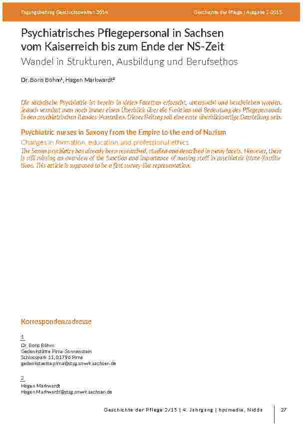 [doc_203078] Psychiatrisches Pflegepersonal in Sachsen vom Kaiserreich bis zum Ende der NS-Zeit. Wandel in Strukturen, Ausbildung und Berufsethos
