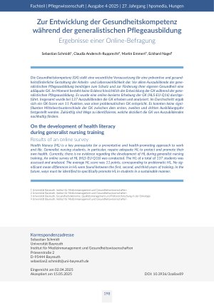 [doc_562691] Zur Entwicklung der Gesundheitskompetenz während der generalistischen Pflegeausbildung Ergebnisse einer Online-Befragung