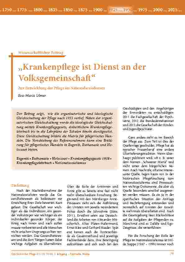 [doc_203056] „Krankenpflege ist Dienst an der Volksgemeinschaft “. Zur Entwicklung der Pflege im Nationalsozialismus