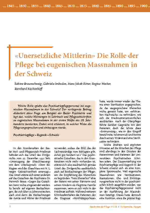 [doc_203046] «Unersetzliche Mittlerin» Die Rolle der Pflege bei eugenischen Massnahmen in der Schweiz