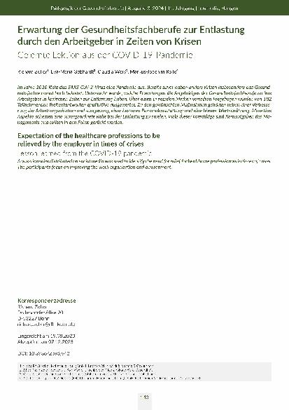 [doc_318500] Erwartung der Gesundheitsfachberufe zur Entlastung durch den Arbeitgeber in Zeiten von Krisen: Gelernte Lektion aus der COVID-19-Pandemie
