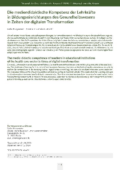 [doc_316735] Die mediendidaktische Kompetenz der Lehrkräfte in Bildungseinrichtungen des Gesundheitswesens in Zeiten der digitalen Transformation