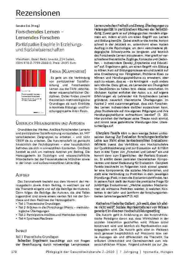[doc_205596] Forschendes Lernen – Lernendes Forschen: Partizipative Empirie in Erziehungsund Sozialwissenschaften