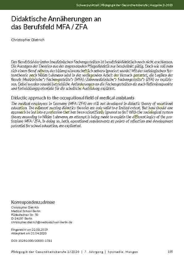 [doc_203471] Didaktische Annäherungen an das Berufsfeld MFA / ZFA