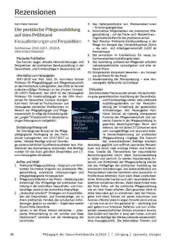 [doc_203466] Die praktische Pflegeausbildung auf dem Prüfstand: Herausforderungen und Perspektiven