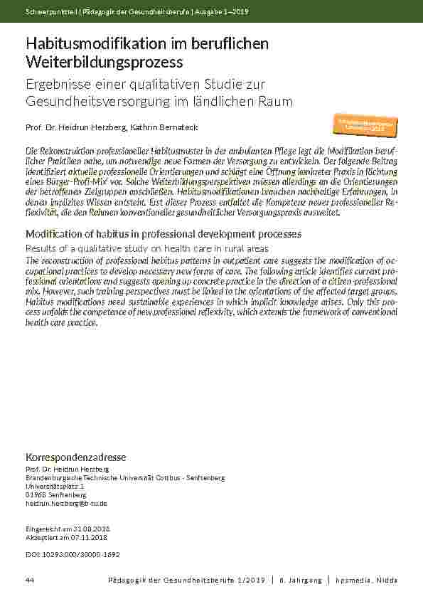 [doc_202099] Habitusmodifikation im beruflichen Weiterbildungsprozess. Ergebnisse einer qualitativen Studie zur Gesundheitsversorgung im ländlichen Raum