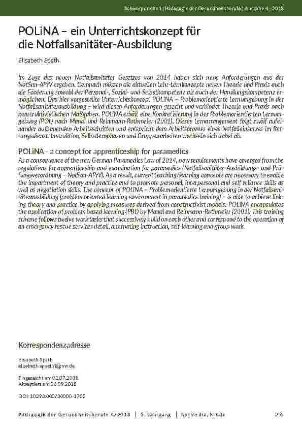 [doc_202087] POLiNA – ein Unterrichtskonzept für die Notfallsanitäter-Ausbildung