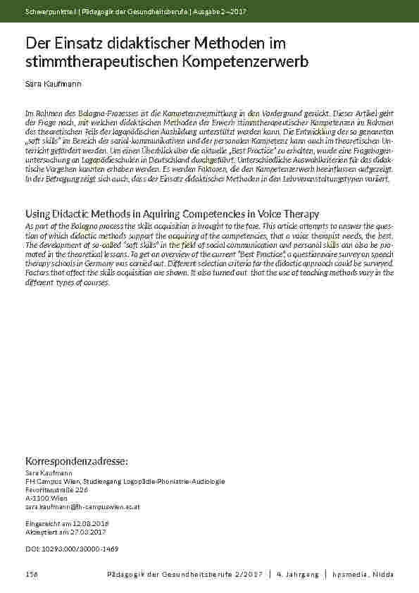 [doc_202027] Der Einsatz didaktischer Methoden im stimmtherapeutischen Kompetenzerwerb