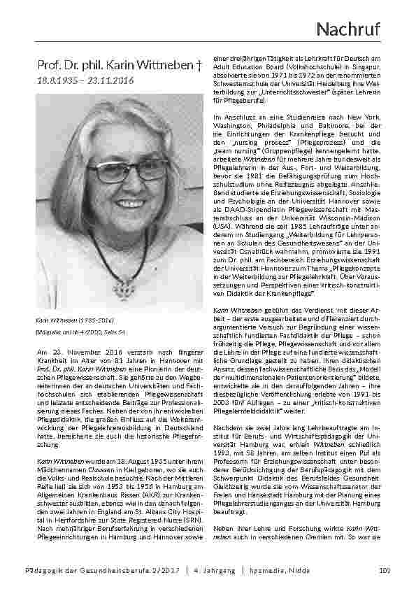 [doc_202019] Nachruf: Prof. Dr. phil. Karin Wittneben †