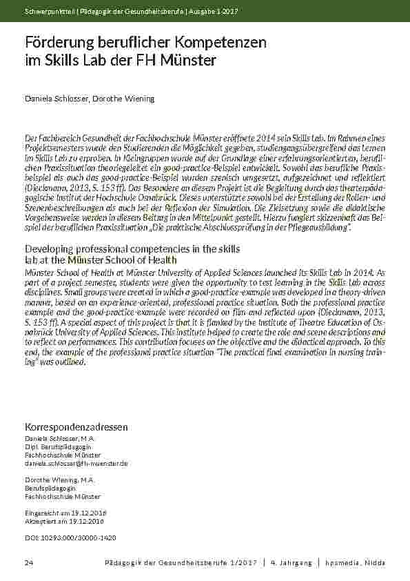 [doc_202009] Förderung beruflicher Kompetenzen im Skills Lab der FH Münster