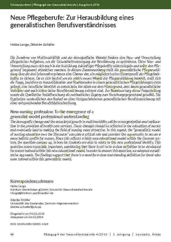[doc_202000] Neue Pflegeberufe: Zur Herausbildung eines generalistischen Berufsverständnisses